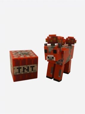 MOJANG MINECRAFT MOOSHROOM MUSHROOM COW 3" FIGURE JAZWARES & TNT Block